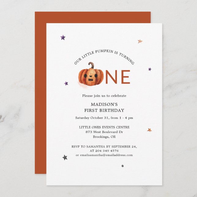 Little Pumpkin 1st Birthday Party Invitation (Front/Back)