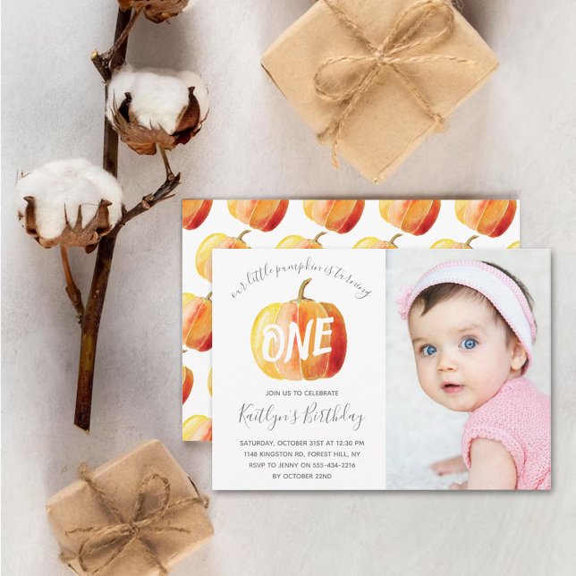 Little Pumpkin 1st Birthday Photo Invitation (Creator Uploaded)