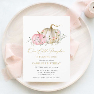 Little Pumpkin 1st Birthday Pink Floral Invitation