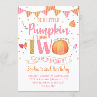 Little Pumpkin 2nd Birthday Invitation