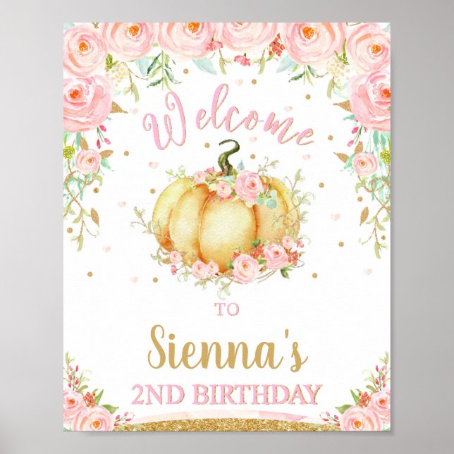 Little Pumpkin 2nd Birthday Welcome Sign Poster (Front)