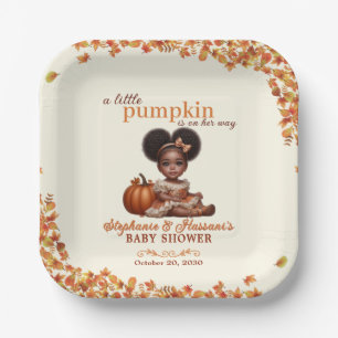 Little Pumpkin Afro Puff Girl Fall Baby Shower Paper Plate