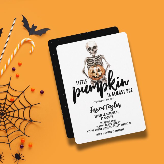 Little Pumpkin Almost Due Skeleton Jack O'Lantern Invitation (Creator Uploaded)