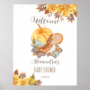 Little pumpkin and dinosaur baby shower welcome poster