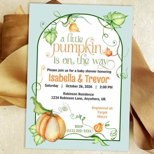 Little Pumpkin Autumn Baby Shower Gender Neutral Invitation (Little Pumpkin on the Way Autumn Baby Shower Fairytale Invitation)