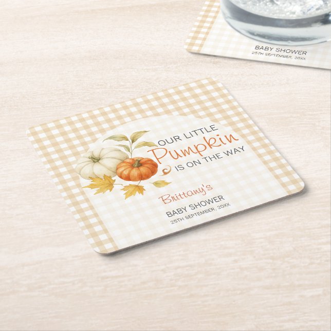 Little Pumpkin Autumn Baby Shower Square Paper Coaster (Angled)