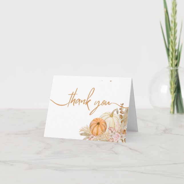 Little Pumpkin Autumn Boho Fall Floral Baby Shower Thank You Card (Front)