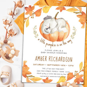Little Pumpkin Autumn Elephant Boy Baby Shower Invitation