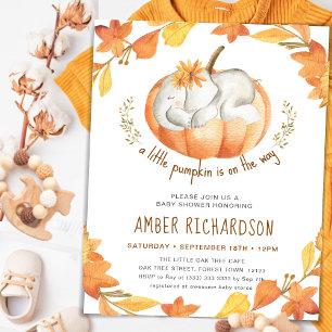 Little Pumpkin Autumn Elephant Girl Baby Shower Invitation
