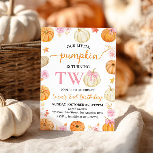 Little Pumpkin Autumn Fall 2nd Birthday Invitation