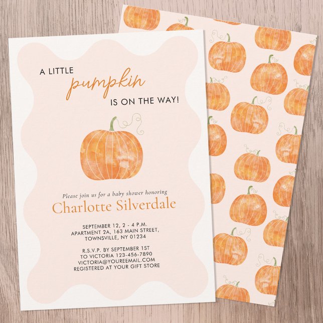Little Pumpkin Autumn Fall Baby Shower Invitation (A Little Pumpkin is on the Way autumn fall themed personalized baby shower invitation)