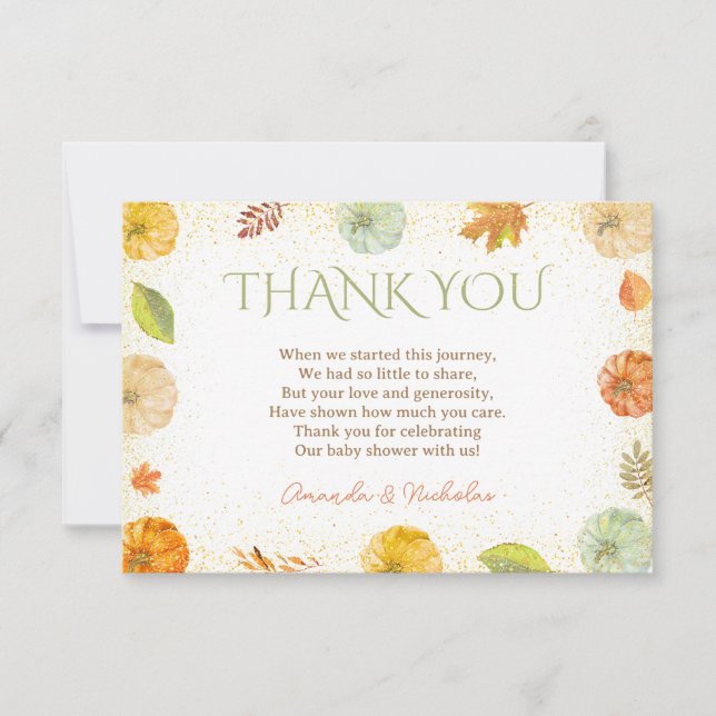 Little Pumpkin Autumn Fall Baby Shower Thank You Card (Front)