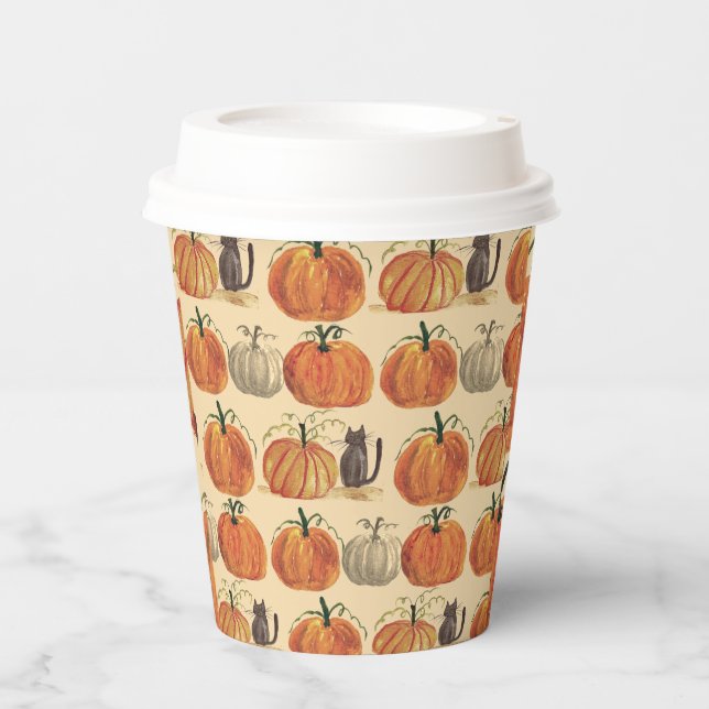 Little Pumpkin Autumn Fall Cat Baby Shower Paper Cups (Front)