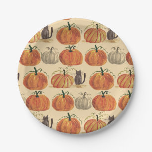 Little Pumpkin Autumn Fall Cat Baby Shower Paper Plate