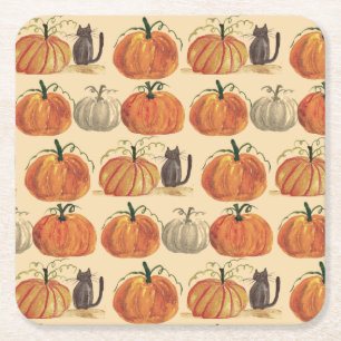 Little Pumpkin Autumn Fall Cat Baby Shower Square Paper Coaster