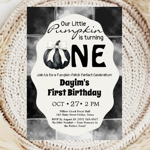 Little Pumpkin Autumn Fall First 1st Birthday Invitation