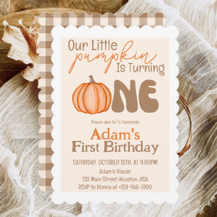 Little Pumpkin Autumn Fall First 1st Birthday Invitation