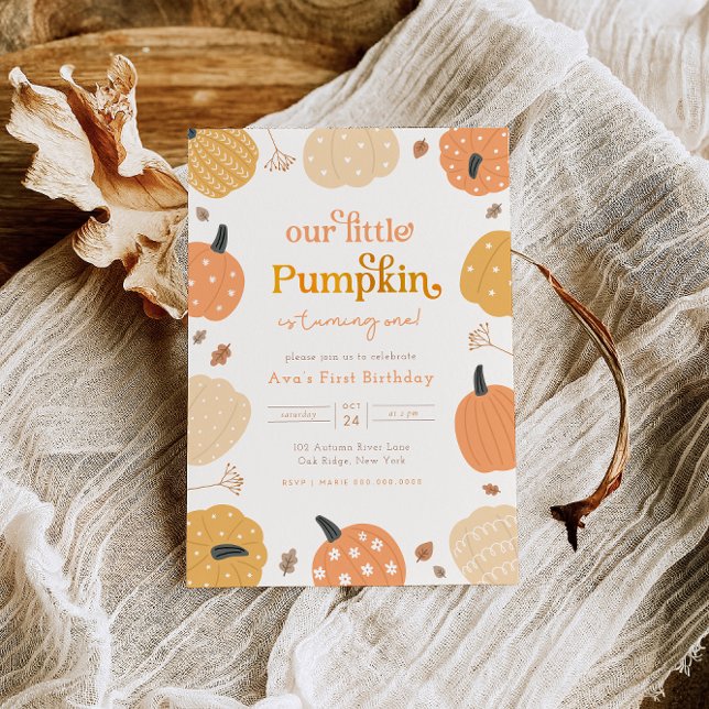Little Pumpkin Autumn First Birthday Invitation (Creator Uploaded)