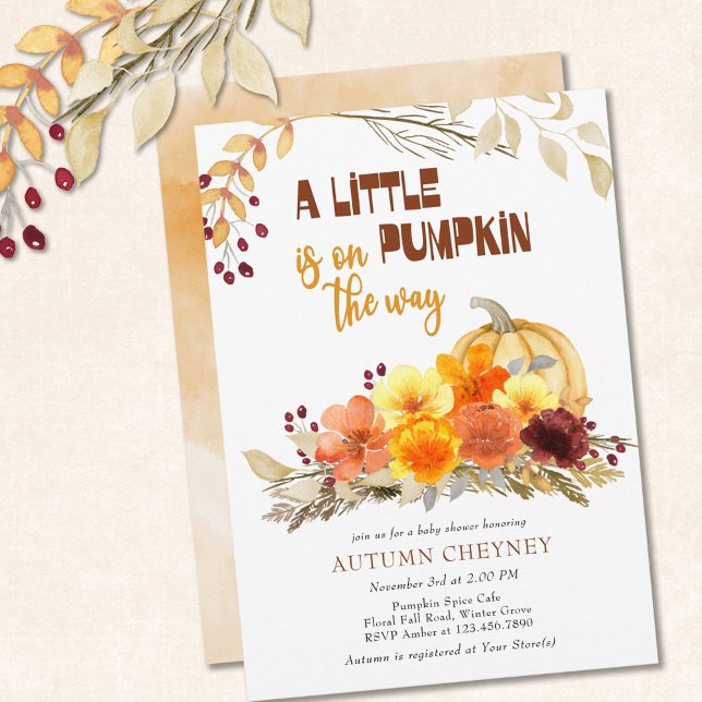 Little Pumpkin Autumn Flowers Baby Shower Invitation (Creator Uploaded)