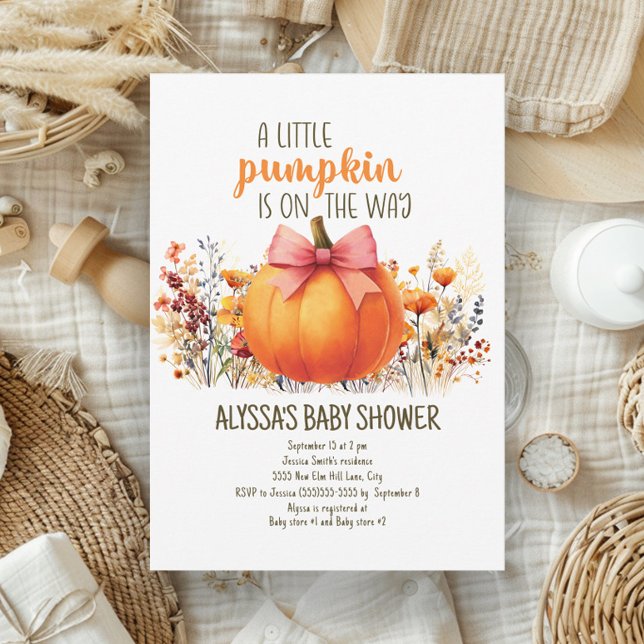 Little Pumpkin Autumn Flowers Girl Baby Shower Invitation (Little pumpkin baby shower invitation)
