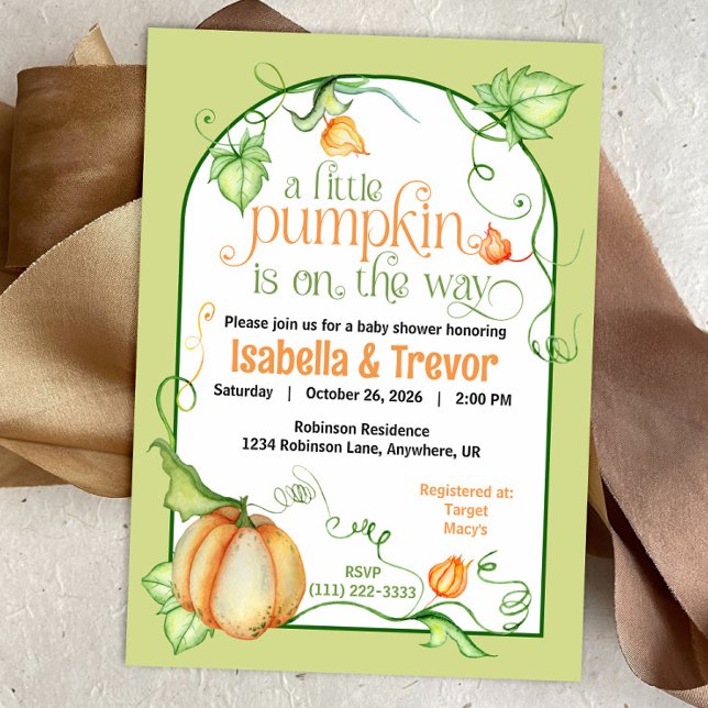 Little Pumpkin Autumn Gender Neutral Baby Shower Invitation (Little Pumpkin on the Way Autumn Baby Shower Fairytale Invitation)