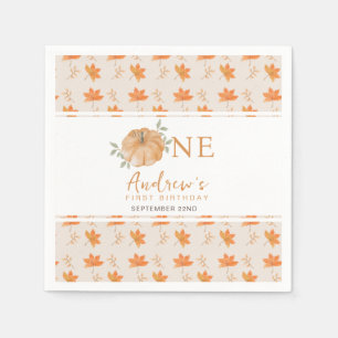 Little Pumpkin Autumn Leaf Fall  1st Birthday Napkin