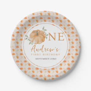 Little Pumpkin Autumn Leaf Fall 1st Birthday Paper Plate