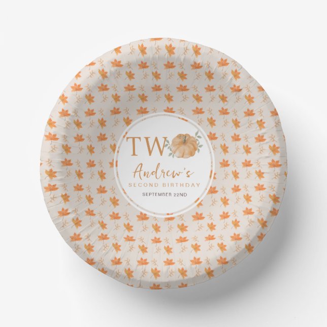 Little Pumpkin Autumn Leaf Fall 2nd Birthday Paper Plate (Front)