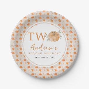 Little Pumpkin Autumn Leaf Fall 2nd Birthday Paper Plate