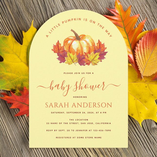 Little Pumpkin Autumn Leaves Fall Baby Shower Invitation (Creator Uploaded)