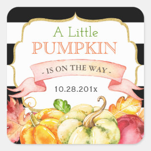 Little Pumpkin Autumn Leaves Fall Baby Shower Square Sticker