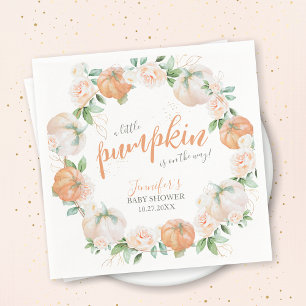 Little Pumpkin Autumn Watercolor Gold Baby Shower Napkin