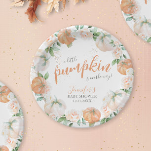 Little Pumpkin Autumn Watercolor Gold Baby Shower Paper Plate