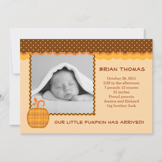 Little Pumpkin Baby Birth Photo Announcement (Front)