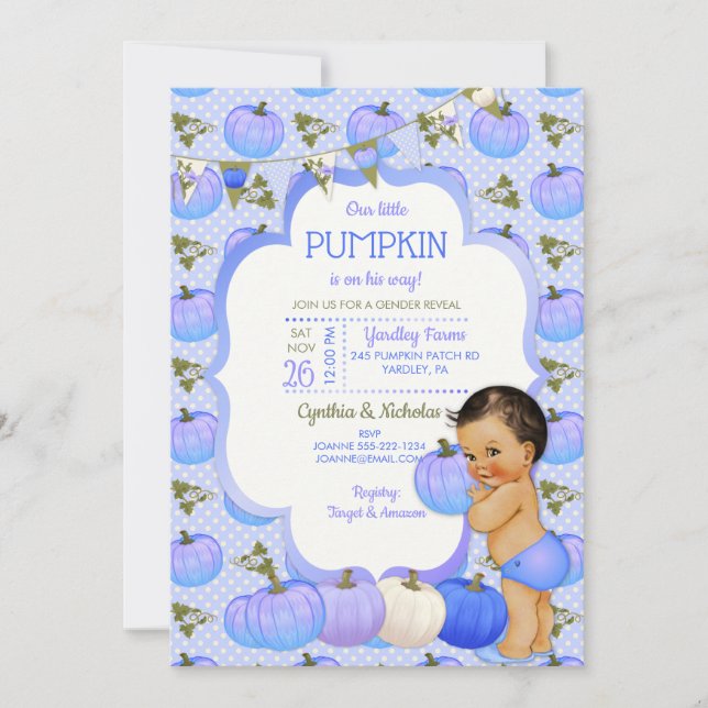 Little Pumpkin Baby Boy Shower Medium Brunette Invitation (Front)