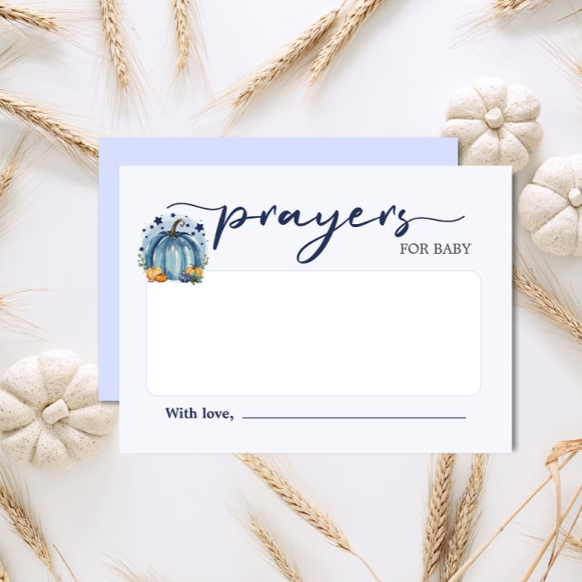 Little Pumpkin Baby Boy Shower Prayers For Baby Enclosure Card (Enclosure card ' Prayers for Baby' Blue watercolor pumpkin for Baby Boy Shower)