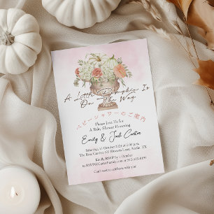 Little Pumpkin Baby Girl Shower Blush Pink Bouquet Invitation