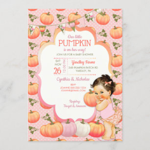 Little Pumpkin Baby Girl Shower Light Brunette Invitation