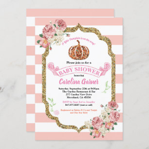 Little pumpkin baby girl shower pink and gold invitation