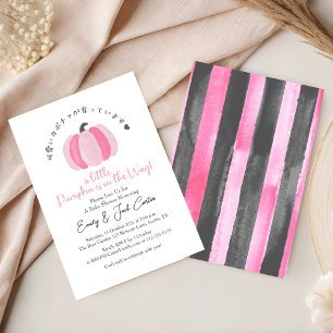 Little Pumpkin Baby Girl Shower Pink Black Rustic Invitation
