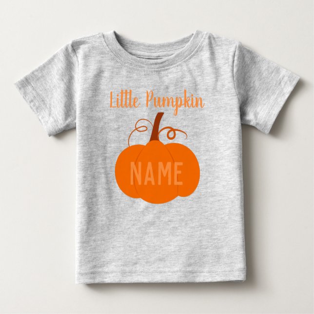 "Little Pumpkin" Baby Name Fall Baby T-Shirt (Front)