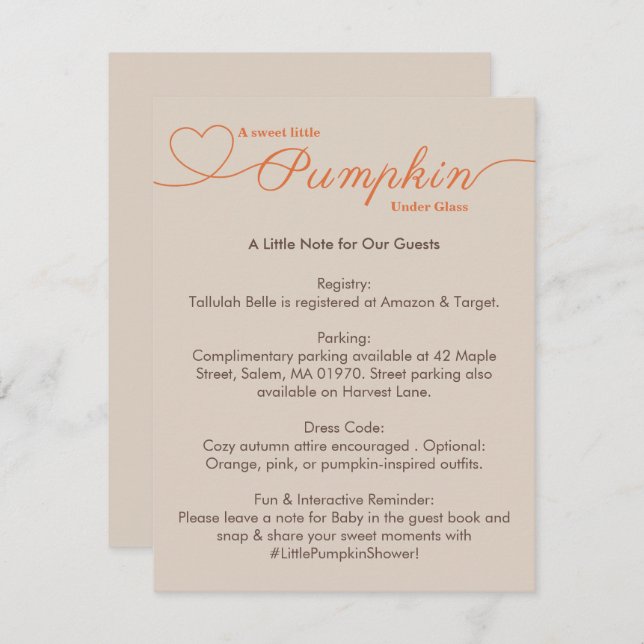 Little Pumpkin Baby Shower – Autumn Chic Enclosure Card (Front/Back)