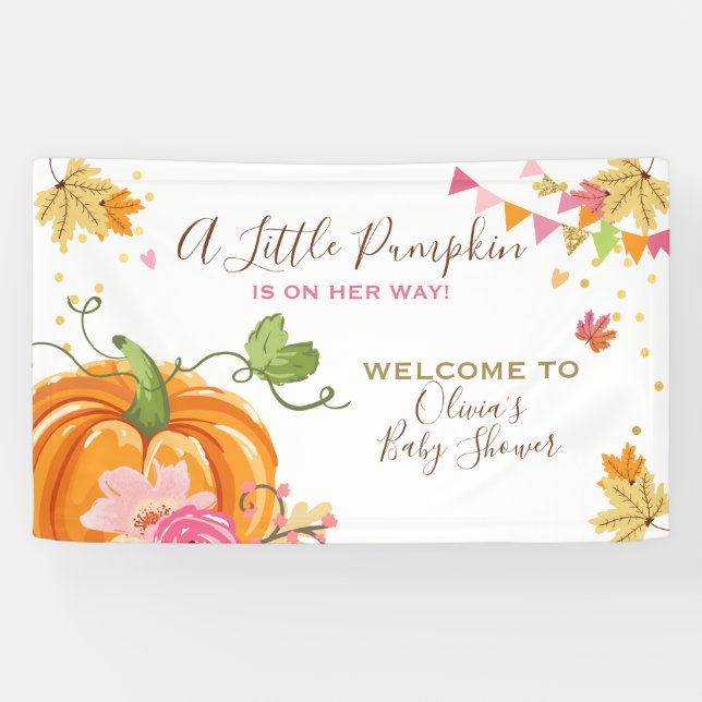 Little Pumpkin Baby Shower Banner Fall Autumn Girl (Horizontal)