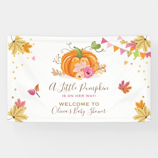 Little Pumpkin Baby Shower Banner Fall Autumn Girl (Horizontal)