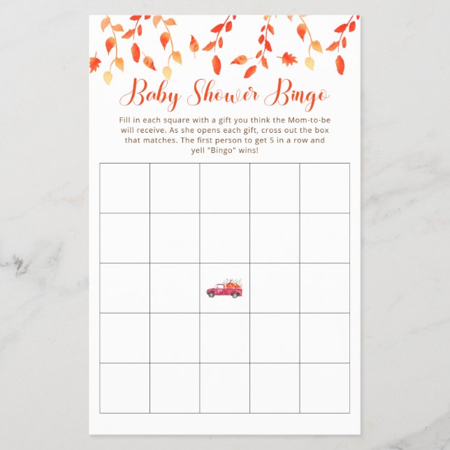 Little Pumpkin Baby Shower Bingo Red Truck Fall Flyer (Front)