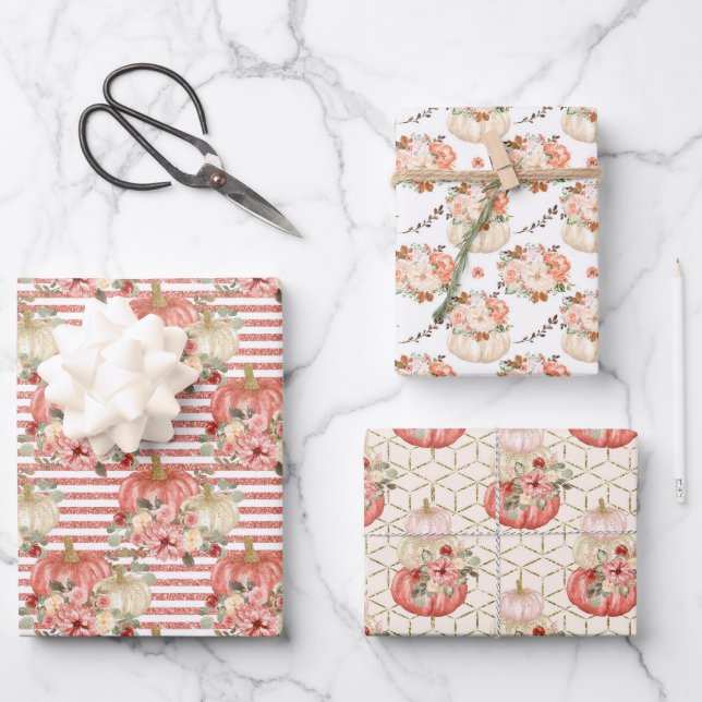 Little Pumpkin Baby Shower Birthday Girl Party Wrapping Paper Sheet (Front)