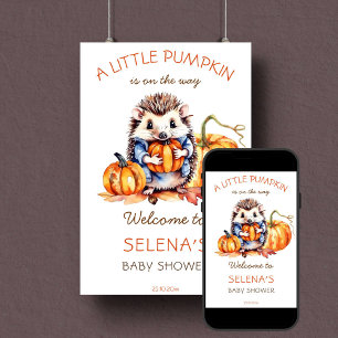 Little pumpkin baby shower cute hedgehog welcome poster