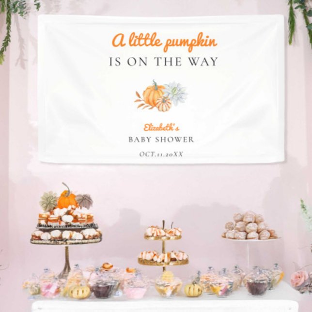 Little Pumpkin Baby Shower Elegant Simple Modern  Banner (Creator Uploaded)