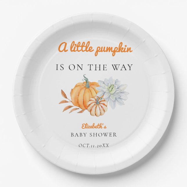Little Pumpkin Baby Shower Elegant Simple Modern  Paper Plate (Front)