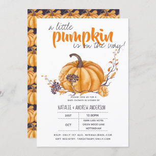 Little Pumpkin Baby Shower Fall Halloween Org/Purp Invitation